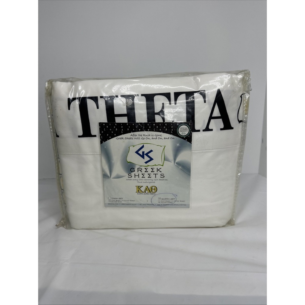 KAO Kappa Alpha Theta Queen Sheets Set White Yellow Black SpellOut  New Rare HTF